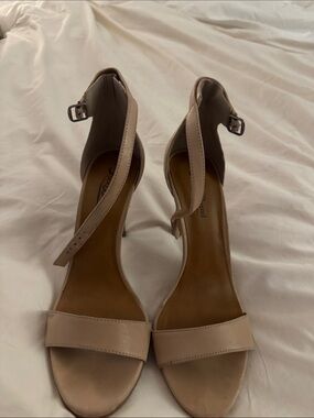 Lucky Brand Beige Ankle-Strap Heeled Sandals
